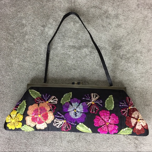 Santi Handbags - Santi Anthropologie Floral Beaded Floral Clutch